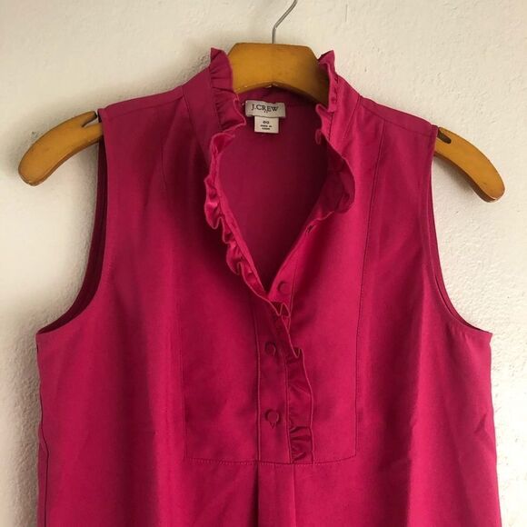 J Crew Pink Ruffle-trim crepe sleeveless  tank top  size 00 - Picture 3 of 6